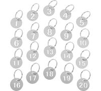 OFFSCH Etiquetas Numeradas de Acero Inoxidable 23 Mm, Juego de 20 Piezas, Tarjetas de Números Redondas para Llaves Anilla, Identificadores Metálicos Portátiles para Oficina y Equipaje