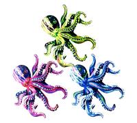 OFFSCH Juego de 3 Pulpos de Hierro para Colgar Pared Decoración Tropical Playera Escultura Metálica Resistente Intemperie Colores Púrpura Azul y Verde para Jardín y Hogar