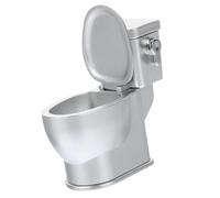 OFFSCH Mini Inodoro de Cerámica Realista para Casas de Muñecas Sonido de Descarga, Accesorio Decorativo Plateado para Muebles en Miniatura, Modelo de Inodoro Compacto para Decoración