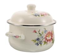 OFFSCH Olla Esmaltada Vintage con Tapa y Doble Asa 18 CM 2 Litros para Cocinar a Fuego Lento Olla Decorativa Retro para Popurrí y Sopa Estufa Gas Utensilio de Cocina Esmaltado