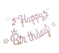 OFFSCH Pancarta de Cumpleaños de Sirena para Decoración de Fiesta Temática Oceánica Banderín Rosa Letras de Feliz Cumpleaños Accesorio Decorativo para Fiestas Infantiles