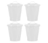 OFFSCH Papelera de Escritorio de Hierro con Tapa Mini Contenedor Redondo Blanco 9X95X6 CM Set de 4 Unidades para Oficina Baño y Hogar Papelera Pequeña de Sobremesa Compacta