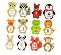 OFFSCH Pegatinas Mensuales para Bebés 12 Piezas Adhesivas Reutilizables de Papel Diseños de Animales para Marcar Logros del Primer Año y Fotos de Recién Nacidos Adecuado para Álbumes