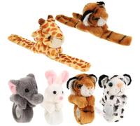 OFFSCH Pulseras de Peluche Cierre a Presión para Set de 6 Pulseras Infantiles Estampado de Animales Tigre Amarillo Leopardo Nieves Jirafa Elefante Conejo Blanco Panda