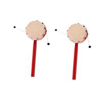 OFFSCH Sonajeros de Piel de Oveja Tradicionales para Ñiño, 7 Cm, Mango de Madera Rojo, Juguetes para Sacudir, Instrumento Musical Educativo Infantil, Juego de 2 Piezas para Estimular