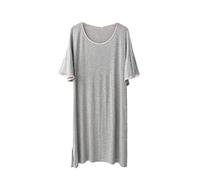 OFFSUM Camisón De Pijama De Mujer - Camisón De Algodón De Moda De Gran Tamaño Verano Cuello Redondo Color Sólido Estilo Coreano Ropa De Salón Suave Y Transpirable,Gris,45-70Kg