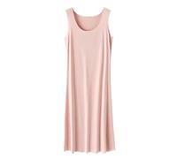 OFFSUM Camisón De Pijama De Mujer - Camisón De Color Sólido Sin Mangas con Cuello Redondo De Gran Tamaño Ropa De Lencería De Temperamento De Estilo Coreano De Algodón De Verano,Rosado,XL