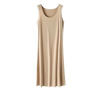 OFFSUM Camisón De Pijama De Mujer - Camisón De Talla Grande con Cuello Redondo Sin Mangas Color Sólido Algodón De Verano Ropa Interior De Temperamento De Estilo Coreano Caqui 3XL