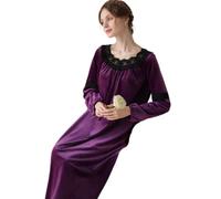 OFFSUM Camisón De Pijama De Mujer - Color Sólido Cuello Redondo Encaje Primavera Otoño Casual Nightdress Retro Velvet Robe Fashion Elegante Cómoda Ropa De Dormir, Púrpura, XL