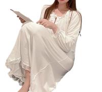 OFFSUM Camisón De Pijama De Mujer - Elegante Palacio De Color Sólido Ropa De Dormir Primavera Otoño Más Tamaño Camisón Moda Princesa Cómoda Camisón Lencería, Blanco, 3XL