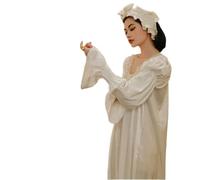 OFFSUM Camisón De Pijama De Mujer - Primavera Verano Vintage Encaje Diseño Elegante Elegante Suave Cómodo Homewear Retro Popular con Cuello En V Color Sólido Ropa De Dormir Vestido,Blanco,S