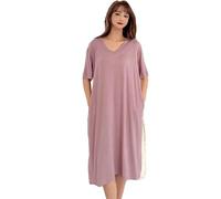 OFFSUM Camisón De Pijama De Mujer - Ropa De Dormir Informal De Algodón De Color Sólido De Gran Tamaño Primavera Verano Camisón Suave Y Transpirable con Cuello En V Ropa De Dormir Rosa XXL