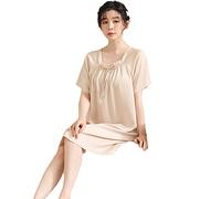 OFFSUM Camisón De Satén De Color Sólido De Verano Dulce Elegante Camisón Casual De Talla Grande Camisón Ropa Interior Vestido,Beige,5XL