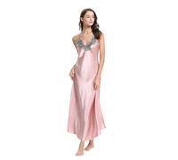 OFFSUM Camisón De Talla Grande A La Moda Informal De Satén con Encaje Bordado Y Tirantes con Cuello En V Lencería Sexy De Verano Sin Mangas Rosa 3XL