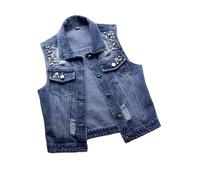 OFFSUM Chaleco De Mezclilla De Mujer - Chaleco Vaquero De Moda Para Primavera Y Otoño Chaqueta Sin Mangas Bordada De Un Solo Pecho De Talla Grande Color Liso Azul S