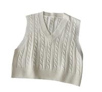 OFFSUM Chaleco De Punto De Mujer - Chaleco Sin Mangas De Color Sólido Para Primavera Y Otoño Estilo Coreano Moda De Jacquard Top De Calle Con Temperamento Que Combina Con Todo Blanco Xl