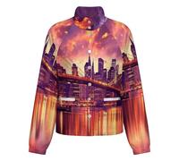 OFFSUM Chaqueta Polar Para Mujer - Arquitectura Urbana Chaqueta Con Estampado 3D Para Otoño E Invierno, Cálida, Para Exteriores, Moda Deportiva, Cárdigan De Talla Grande 4Xl