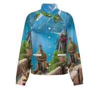 OFFSUM Chaqueta Polar Para Mujer - Castillo Junto Al Mar Chaqueta Deportiva De Invierno A Prueba De Viento, Abrigo Para Entrenamiento Al Aire Libre Con Bolsillo, Ropa De Abrigo, Cárdigan De Moda,