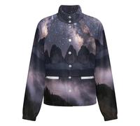 OFFSUM Chaqueta Polar Para Mujer - Cielo Estrellado De Montaña Cárdigan Informal Para Exteriores Con Bolsillo, Abrigo Largo, Ropa De Calle De Otoño E Invierno, Ropa De Abrigo De Moda Xl