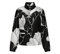 OFFSUM Chaqueta Polar Para Mujer - Flores Blancas Y Negras Cárdigan Para Exteriores, Suave, Cálido, Informal, Para Otoño E Invierno, Tallas Grandes Xl