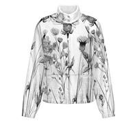 OFFSUM Chaqueta Polar Para Mujer - Flores Blancas Y Negras Ropa De Calle De Otoño, Informal, Holgada, Cómoda, A La Moda, Cárdigan Cálido, Tops, Ropa De Abrigo S