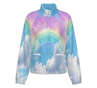 OFFSUM Chaqueta Polar Para Mujer - Hermoso Arcoíris Cárdigan Informal Para Exteriores Con Bolsillo, Abrigo Largo, Ropa De Calle De Otoño E Invierno, Ropa De Abrigo De Moda L