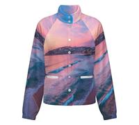 OFFSUM Chaqueta Polar Para Mujer - Playa Del Atardecer Otoño Invierno Casual Con Bolsillos Tops Sueltos Ropa De Abrigo Cárdigan De Mujer Ropa Suave 3Xl