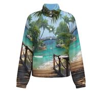 OFFSUM Chaqueta Polar Para Mujer - Puente Con Vista Al Mar Cárdigan Para Exteriores, Suave, Cálido, Informal, Para Otoño E Invierno, Tallas Grandes Xxl