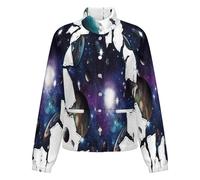 OFFSUM Chaqueta Polar Para Mujer - Universo Cielo Estrellado Cárdigan Informal Para Exteriores Con Bolsillo, Abrigo Largo, Ropa De Calle De Otoño E Invierno, Ropa De Abrigo De Moda S