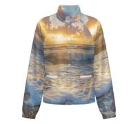 OFFSUM Chaqueta Polar Para Mujer - Vista Al Mar Al Atardecer Cárdigan Deportivo Resistente Al Viento Para Otoño E Invierno, Abrigo Informal Para Exteriores, Ropa De Moda Con Bolsillos L