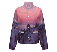 OFFSUM Chaqueta Polar Para Mujer - Vista Del Atardecer En La Ciudad Cárdigan Para Exteriores, Suave, Cálido, Informal, Para Otoño E Invierno, Tallas Grandes S