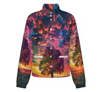 OFFSUM Chaqueta Polar Para Mujer - Vista Del Atardecerabrigo De Talla Grande Para Otoño E Invierno, Tops, Cárdigan, Ropa De Calle De Moda Para Exteriores, Resistente Al Viento, Ropa De Senderismo