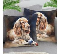OfFsum Fundas de cojín de 45 x 45 cm, fundas de almohada decorativas de arte moderno, fundas de almohada de terciopelo suave para sofá, jardín, decoración del hogar, juego de 2 - Cocker Spaniel y una