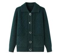 OFFSUM Jersey De Punto Para Mujer - Cárdigan De Punto Grueso Con Cuello De Solapa Para Madres Mayores De Mediana Edad De Estilo Coreano Para Otoño E Invierno Top De Jacquard De Moda Azul Xxl
