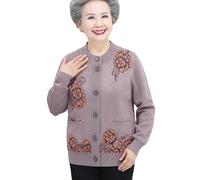 OFFSUM Jersey De Punto para Mujer - Tallas Grandes Casual Cuello Redondo Otoño Invierno Espesar Cálido Cárdigan De Punto Moda Abuela Madre Ropa De Abrigo Bordada,Púrpura,M