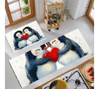 OFFSUM Juego De Alfombras De Cocina Antideslizantes De 2 Piezas Pingüino De Dibujos Animados Juego De 2 Alfombrillas De Cocina Antideslizantes Y Lavables para Pasillo Entrada Y Dormitorio. 43X75Cm