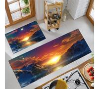 OFFSUM Juego De Alfombras De Cocina Antideslizantes De 2 Piezas Vista del Amanecer Juego De 2 Alfombrillas De Cocina Antideslizantes Y Lavables para Pasillo Entrada Y Dormitorio. 43X75Cm+43X120Cm