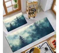 OFFSUM Juego De Alfombras De Cocina De 2 Piezas Bosque Verde Juego De Alfombrillas Antideslizantes para Cocina Decoración del Hogar Alfombra para Pasillo Entrada Y Oficina. 40X60Cm+40X120Cm