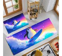 OFFSUM Juego De Alfombras De Cocina De Dos Piezas Pingüino De Dibujos Animados Juego De Alfombrillas De Cocina Antideslizantes Lavables para Pasillo Entrada Decoración del Hogar 43X75Cm+43X120Cm