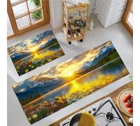 OFFSUM Juego De Alfombras De Cocina De Dos Piezas Vista del Amanecer Felpudos Lavables 2 Piezas Antideslizantes Lavables para Decoración del Hogar Pasillo Entrada Oficina. 43X75Cm+43X150Cm