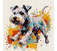 OfFsum Kits de pintura por números para adultos y niños saltando perro Schnauzer blanco 03 con pinceles y pigmento acrílico, pintura digital en lienzo para adultos principiantes, 16 x 20 pulgadas, sin