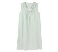 OFFSUM Verano Clásico Algodón Tallas Grandes Casual Sin Mangas Color Sólido Encaje Bordado Vestido Camisón Homewear Ropa Interior,Verde,M