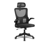 Offy Lyma - Silla de Oficina ergonómica, Cervical Ajustable, Respaldo en Malla, Transpirable, Reposabrazos movibles, 120kg, Negro