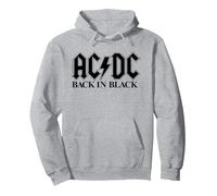 Oficial AC/DC Logo Back In Black Música Rock Banda Sudadera con Capucha, Unisex para Adultos, Gris Jaspeado, M
