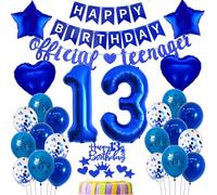 Oficial adolescente 13 cumpleaños decoración niño azul globo 13 cumpleaños niña adolescente azul decoración de cumpleaños 13 años niño globo decoración
