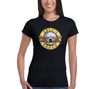Oficial de Guns N 'Roses Bullet Logo gráfico de la Mujer Camiseta Banda Frambuesa Axl Rose Slash Rock Negro Negro Medium