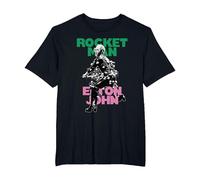 Oficial Elton John X Rocketman Negro Camiseta, Hombre Tallas Grandes, Negro, 2X Alto