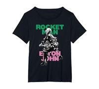 Oficial Elton John X Rocketman Negro Camiseta, Mujer Tallas Grandes, Negro, 1XL Grande