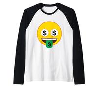 Oficial Emoji Dinero Ojos Lengua Dólar Sonrisa Amarilla Camiseta Manga Raglan