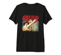 Oficial Saxon Heavy Metal Vintage Álbum Cover Banda Camiseta Premium